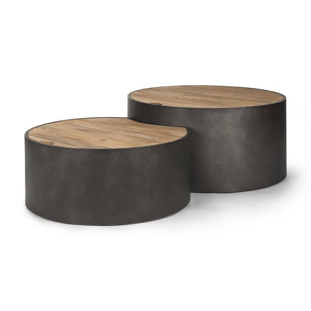 Eclipse Gunmetal Gray/Brown Drum Base Nested Coffee Table - Ornate Home