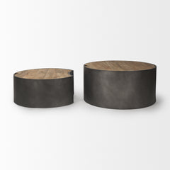 Eclipse Gunmetal Gray/Brown Drum Base Nested Coffee Table
