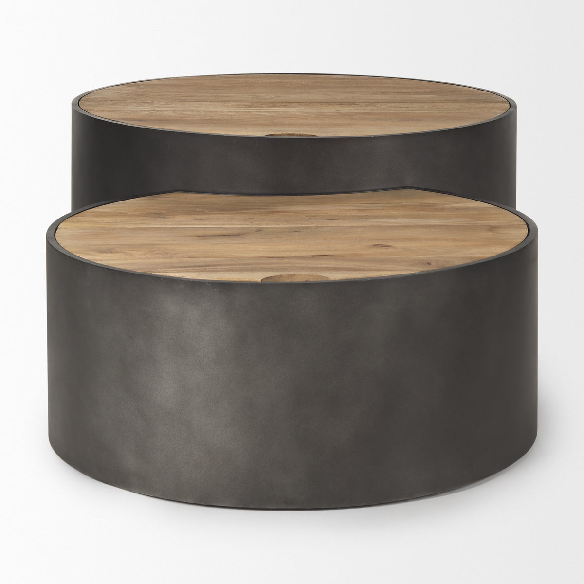 Eclipse Gunmetal Gray/Brown Drum Base Nested Coffee Table - Ornate Home
