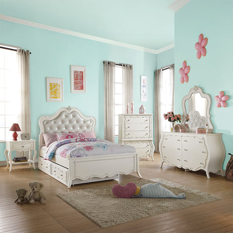 Edalene PU & Pearl White Full Bed - Ornate Home