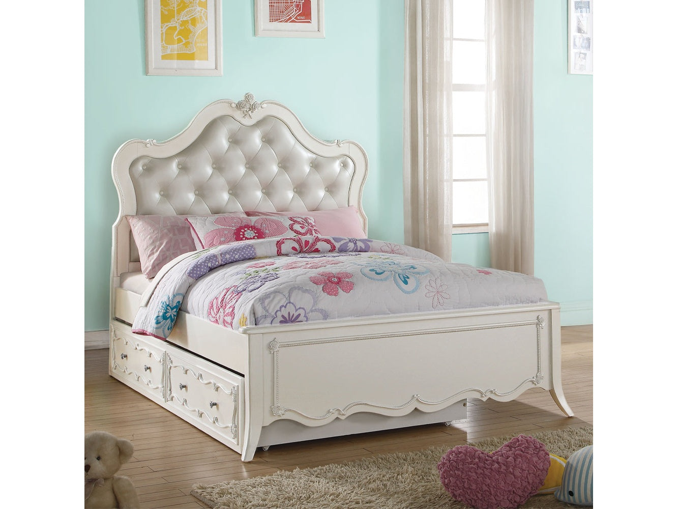 Edalene PU & Pearl White Full Bed - Ornate Home