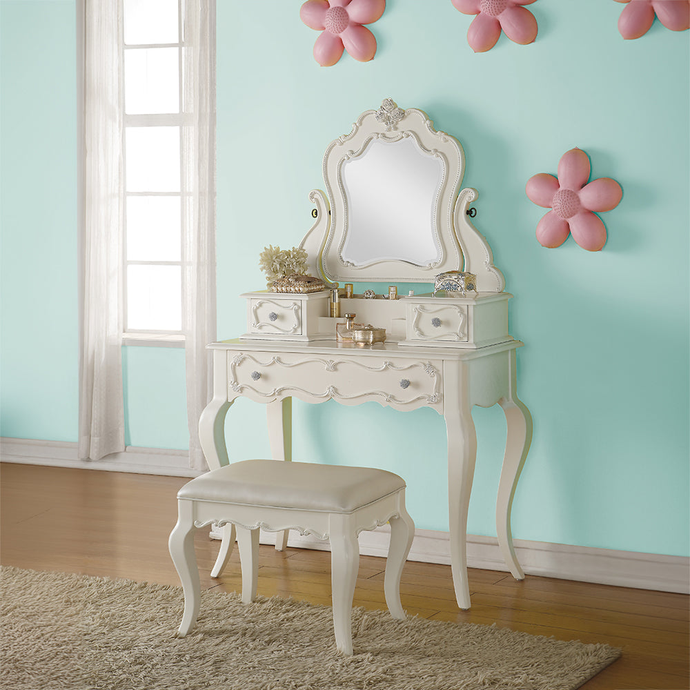 Edalene Pearl White Vanity & Mirror - Ornate Home