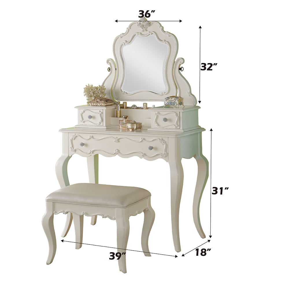 Edalene Pearl White Vanity & Mirror - Ornate Home
