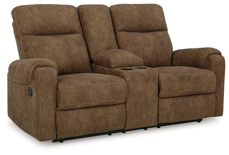 Edenwold Brown Reclining Loveseat with Console - Ornate Home