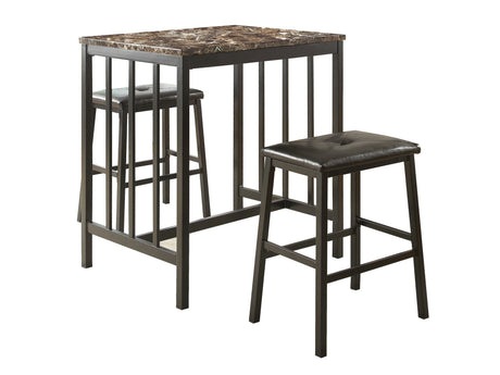 Edgar Faux Marble/Black 3-Piece Pack Counter Height Set - Ornate Home