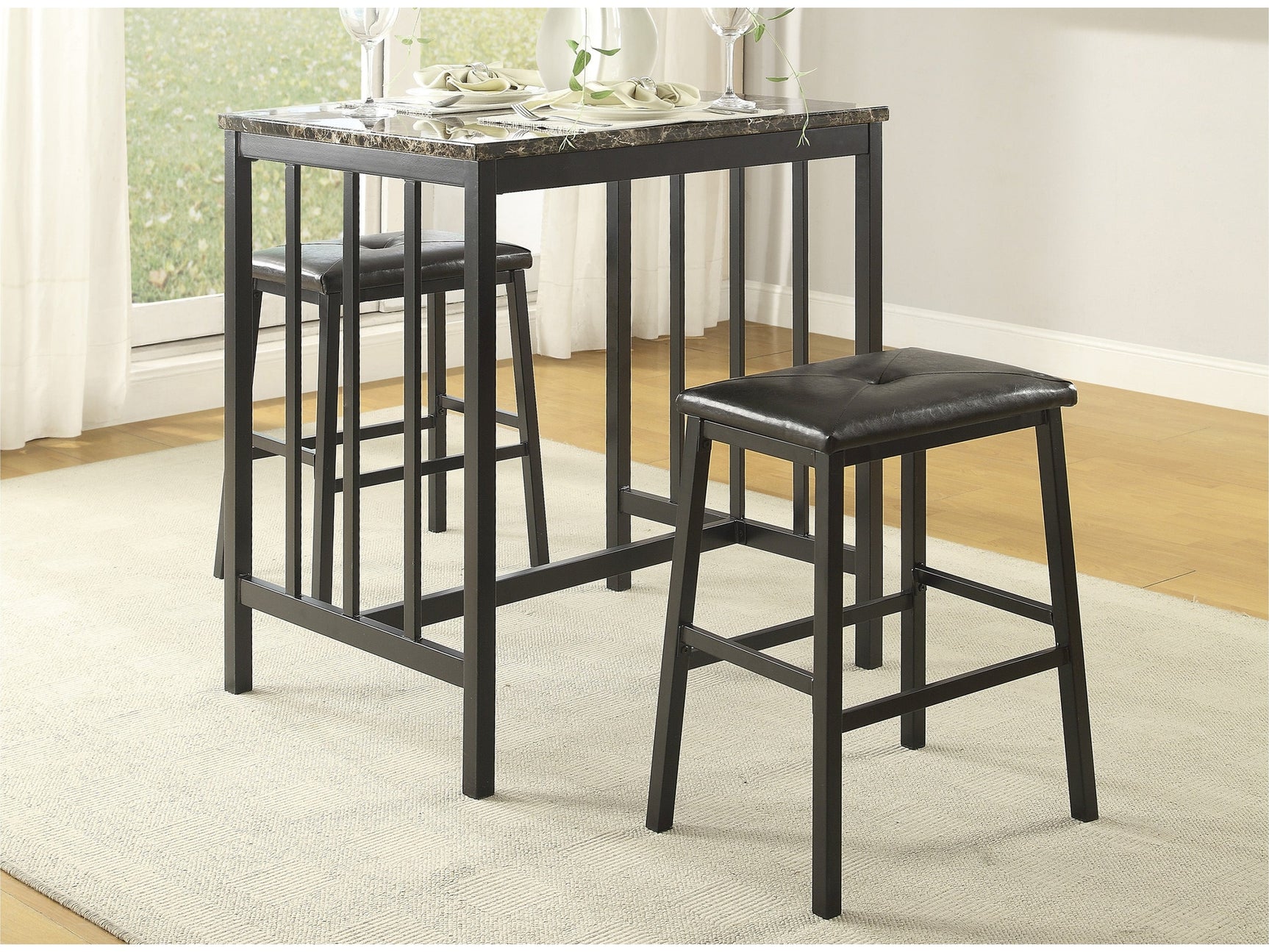 Edgar Faux Marble/Black 3-Piece Pack Counter Height Set - Ornate Home
