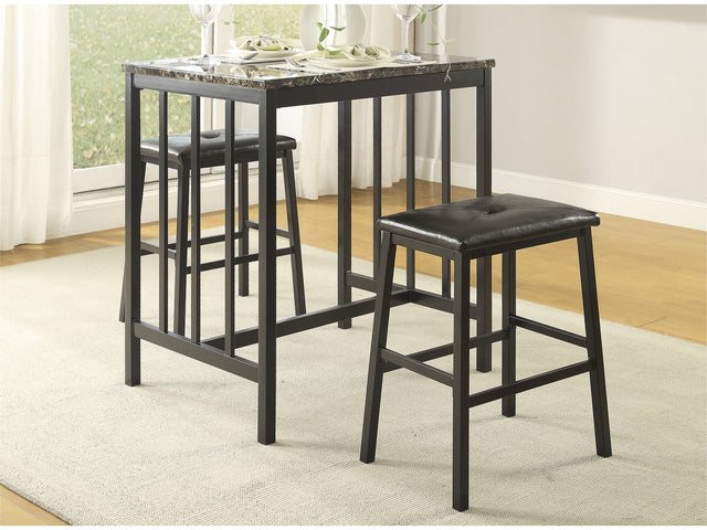 Edgar Faux Marble/Black 3-Piece Pack Counter Height Set - Ornate Home
