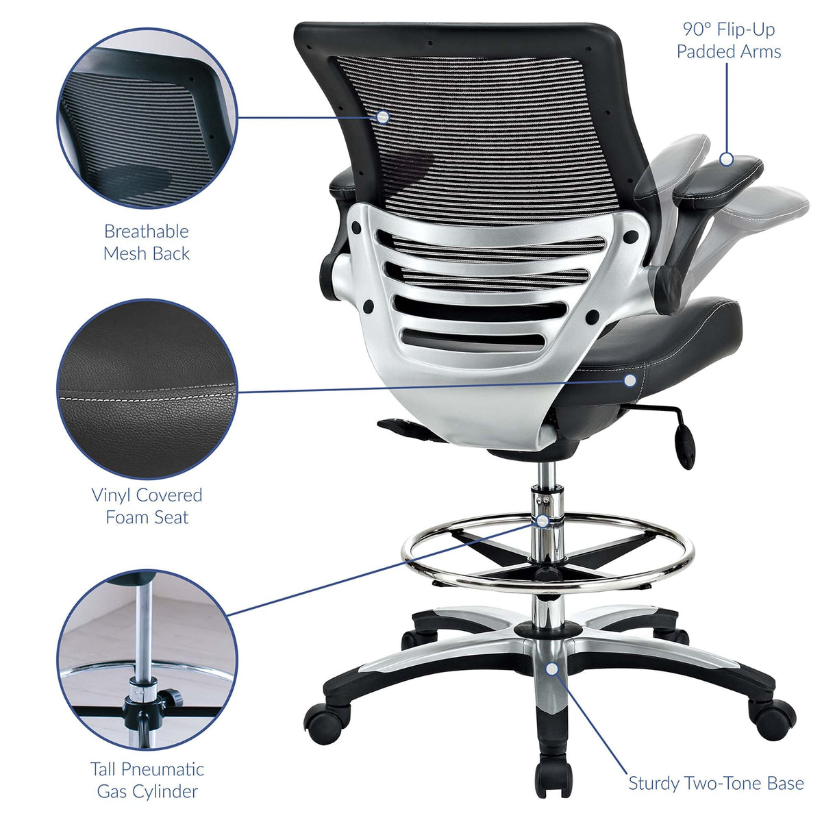 Edge Black Drafting Chair - Ornate Home