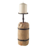 Edgeland Brown Short Wood Metal Strap Candle Holder - Ornate Home