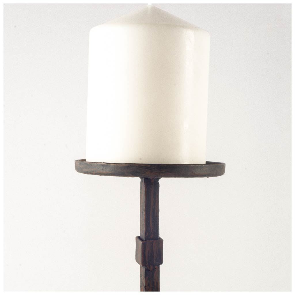 Edgeland Brown Short Wood Metal Strap Candle Holder - Ornate Home