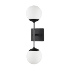 Edie Matte Black Metal with Frosted Glass Globes 2-Light Wall Sconce