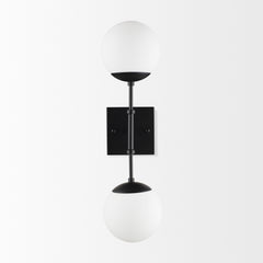 Edie Matte Black Metal with Frosted Glass Globes 2-Light Wall Sconce