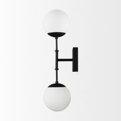 Edie Matte Black Metal with Frosted Glass Globes 2-Light Wall Sconce