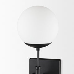 Edie Matte Black Metal with Frosted Glass Globes 2-Light Wall Sconce