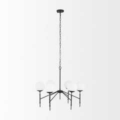 Edie Matte Black Metal with Frosted Glass Globes 6-Light Chandelier
