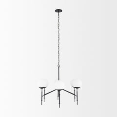 Edie Matte Black Metal with Frosted Glass Globes 6-Light Chandelier