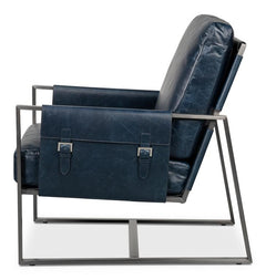 Edmonds Blue Distilled Leather Chair - Ornate Home