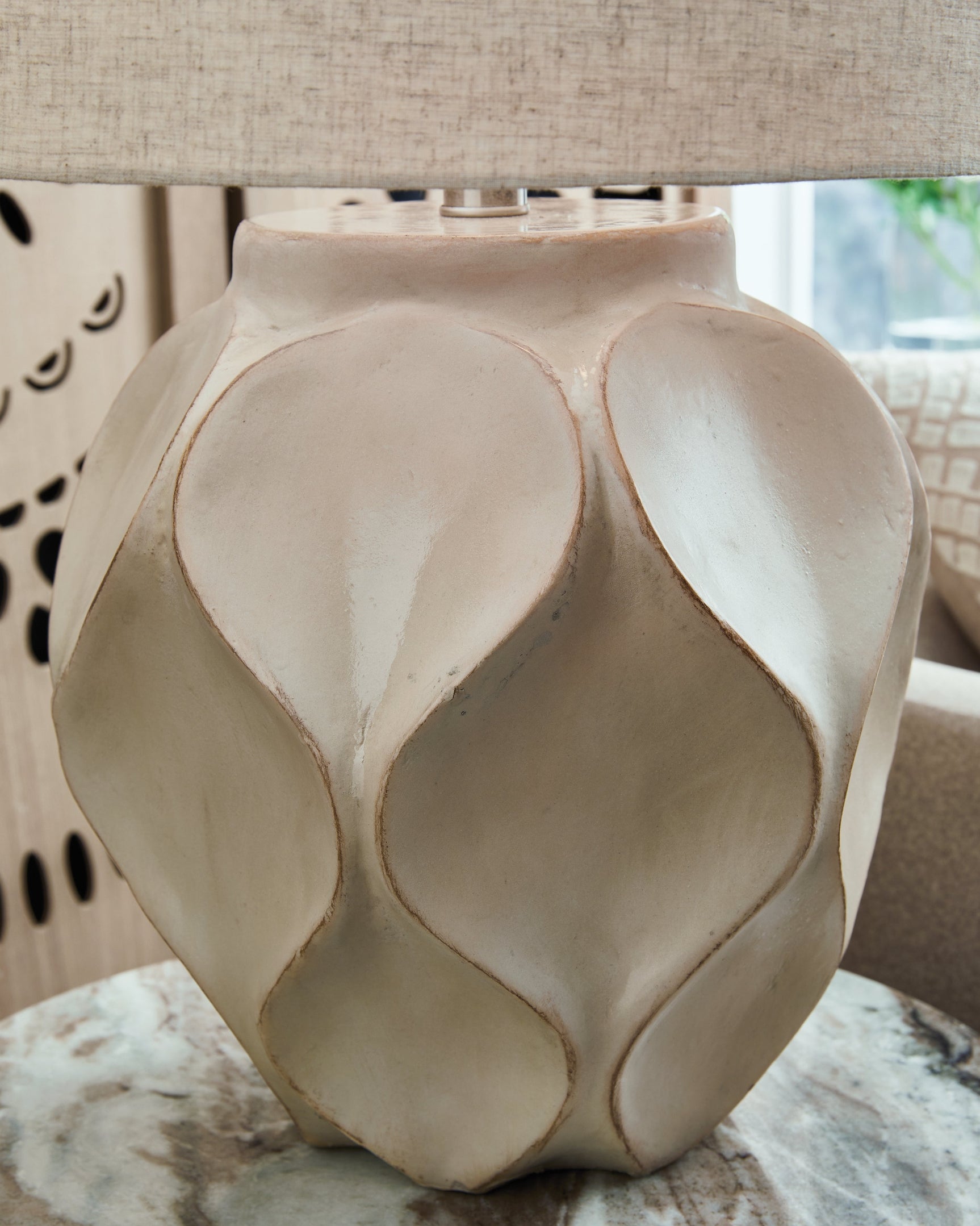 Edselham Distressed Cream Paper Table Lamp (1/CN) (Online Special Price) - Ornate Home