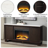 Edwyn Natural Marble Top/Espresso Server w/Natural Marble Top & Fireplace - Ornate Home