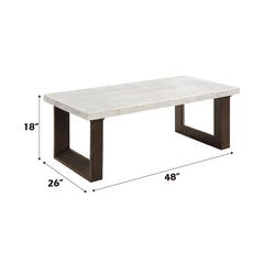 Edwyn White Natural/Brown Coffee Table W/Marble - Ornate Home