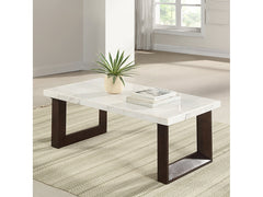 Edwyn White Natural/Brown Coffee Table W/Marble - Ornate Home