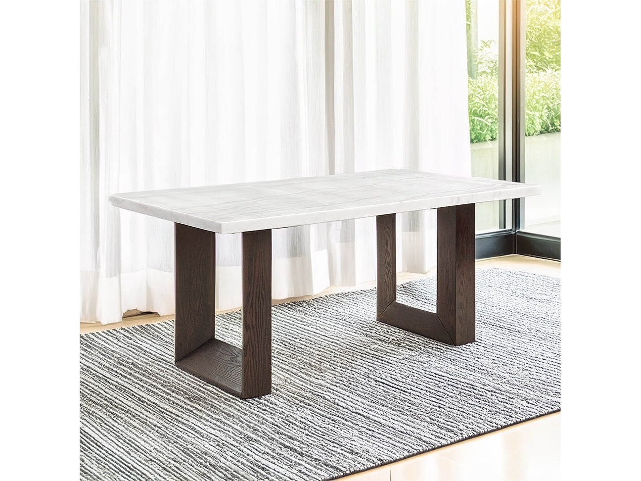 Edwyn White Natural/Brown Dining Table w/ Marble Top - Ornate Home