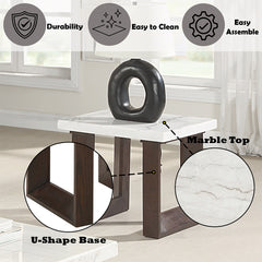 Edwyn White Natural/Brown End Table W/Marble - Ornate Home