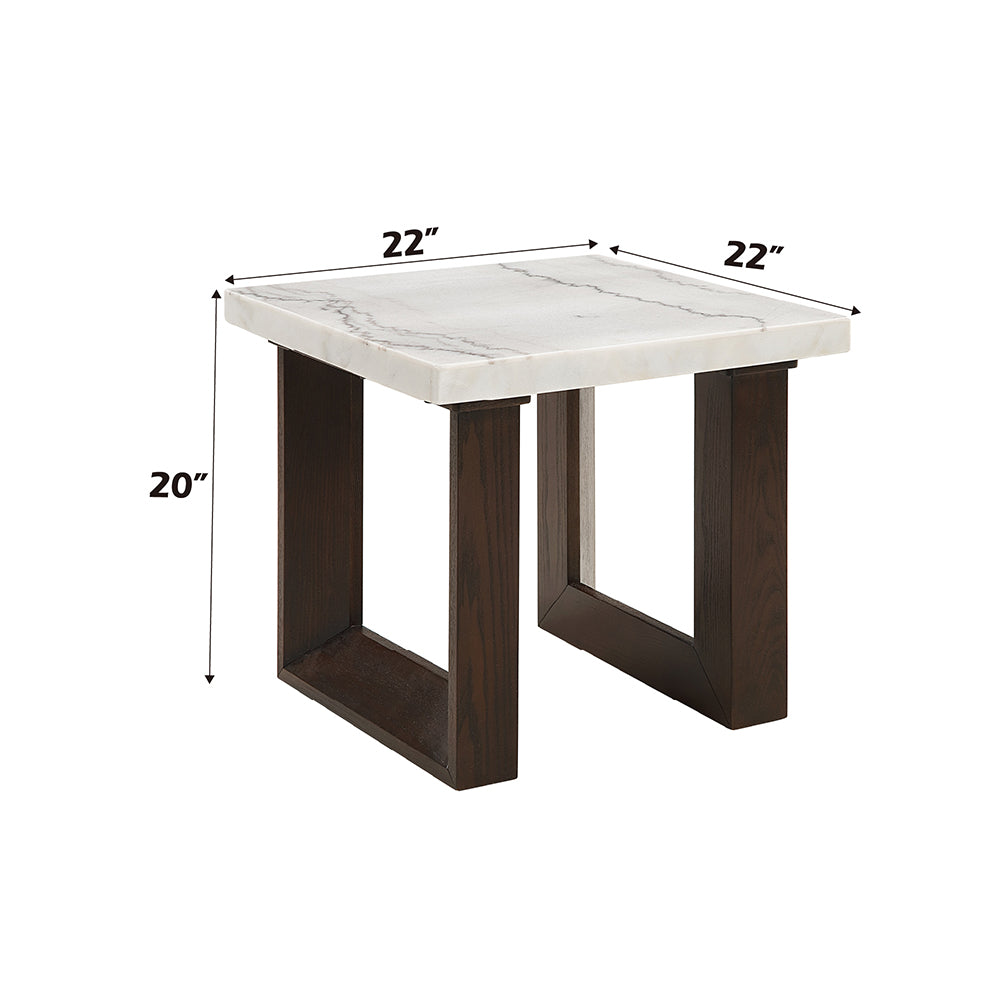 Edwyn White Natural/Brown End Table W/Marble - Ornate Home