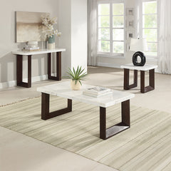 Edwyn White Natural/Brown End Table W/Marble - Ornate Home