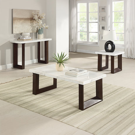 Edwyn White Natural/Brown End Table W/Marble - Ornate Home