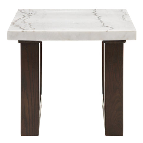 Edwyn White Natural/Brown End Table W/Marble - Ornate Home