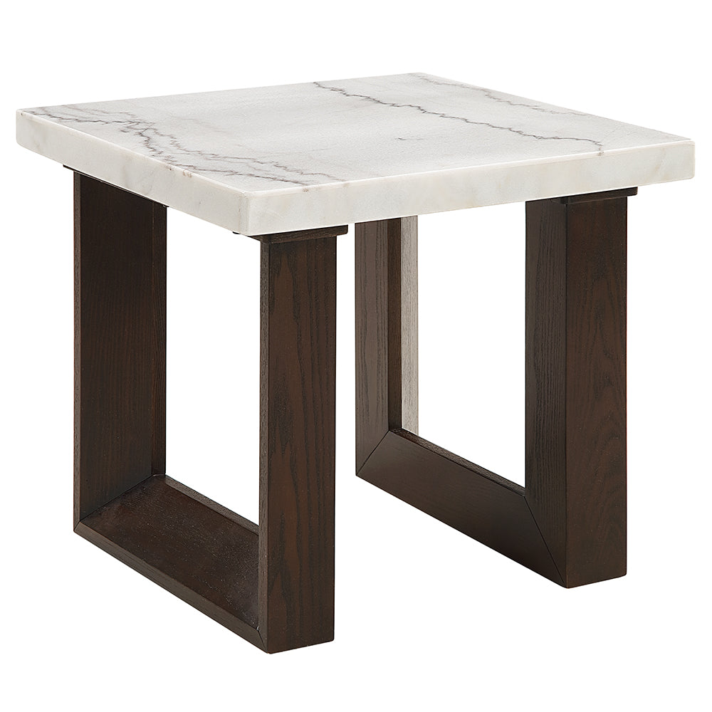 Edwyn White Natural/Brown End Table W/Marble - Ornate Home