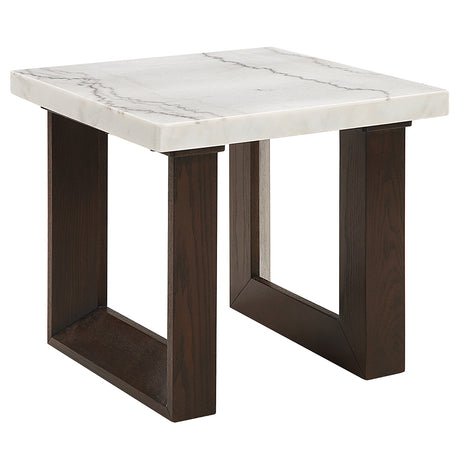 Edwyn White Natural/Brown End Table W/Marble - Ornate Home