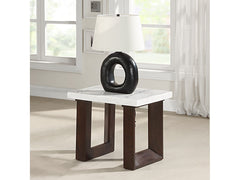 Edwyn White Natural/Brown End Table W/Marble - Ornate Home