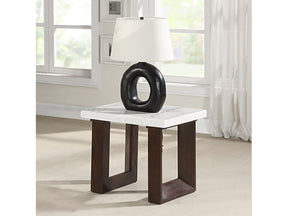 Edwyn White Natural/Brown End Table W/Marble - Ornate Home