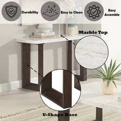 Edwyn White Natural/Brown Sofa Table W/Marble - Ornate Home