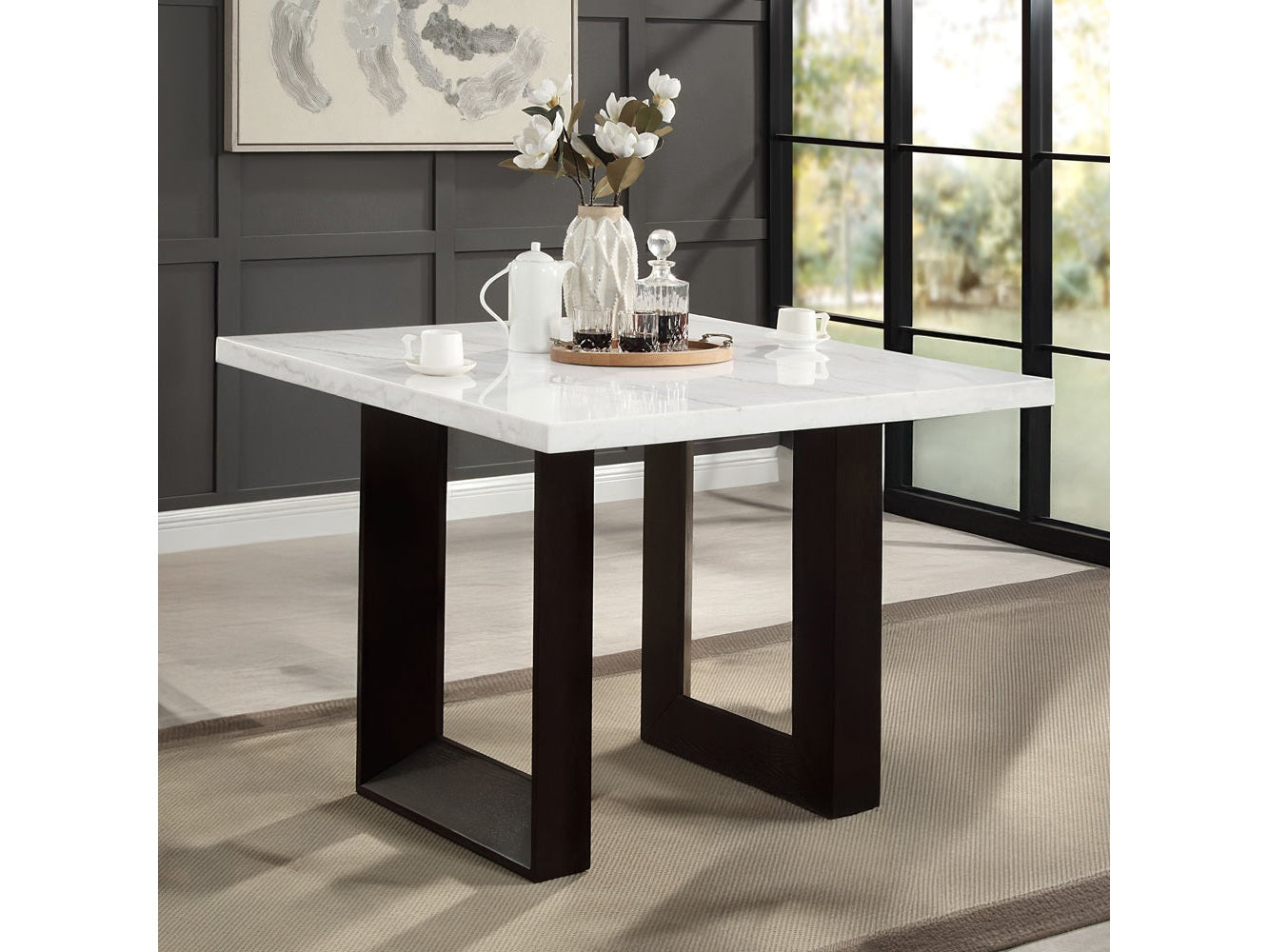 Edwyn White Natural Marble Top & Espresso Counter Height Table - Ornate Home