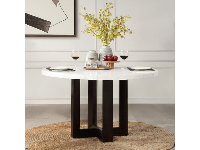 Edwyn White Natural Marble Top/Espresso Round Dining Table - Ornate Home