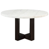 Edwyn White Natural Marble Top/Espresso Round Dining Table - Ornate Home