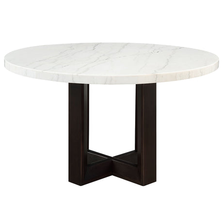 Edwyn White Natural Marble Top/Espresso Round Dining Table - Ornate Home