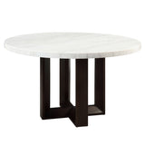 Edwyn White Natural Marble Top/Espresso Round Dining Table - Ornate Home