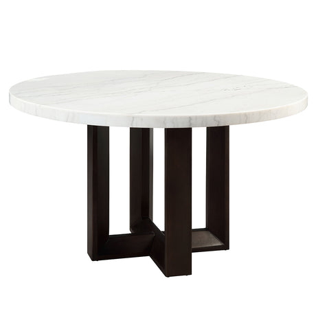 Edwyn White Natural Marble Top/Espresso Round Dining Table - Ornate Home