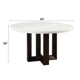 Edwyn White Natural Marble Top/Espresso Round Dining Table - Ornate Home