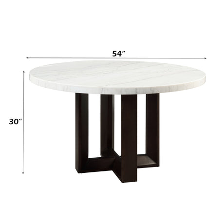 Edwyn White Natural Marble Top/Espresso Round Dining Table - Ornate Home