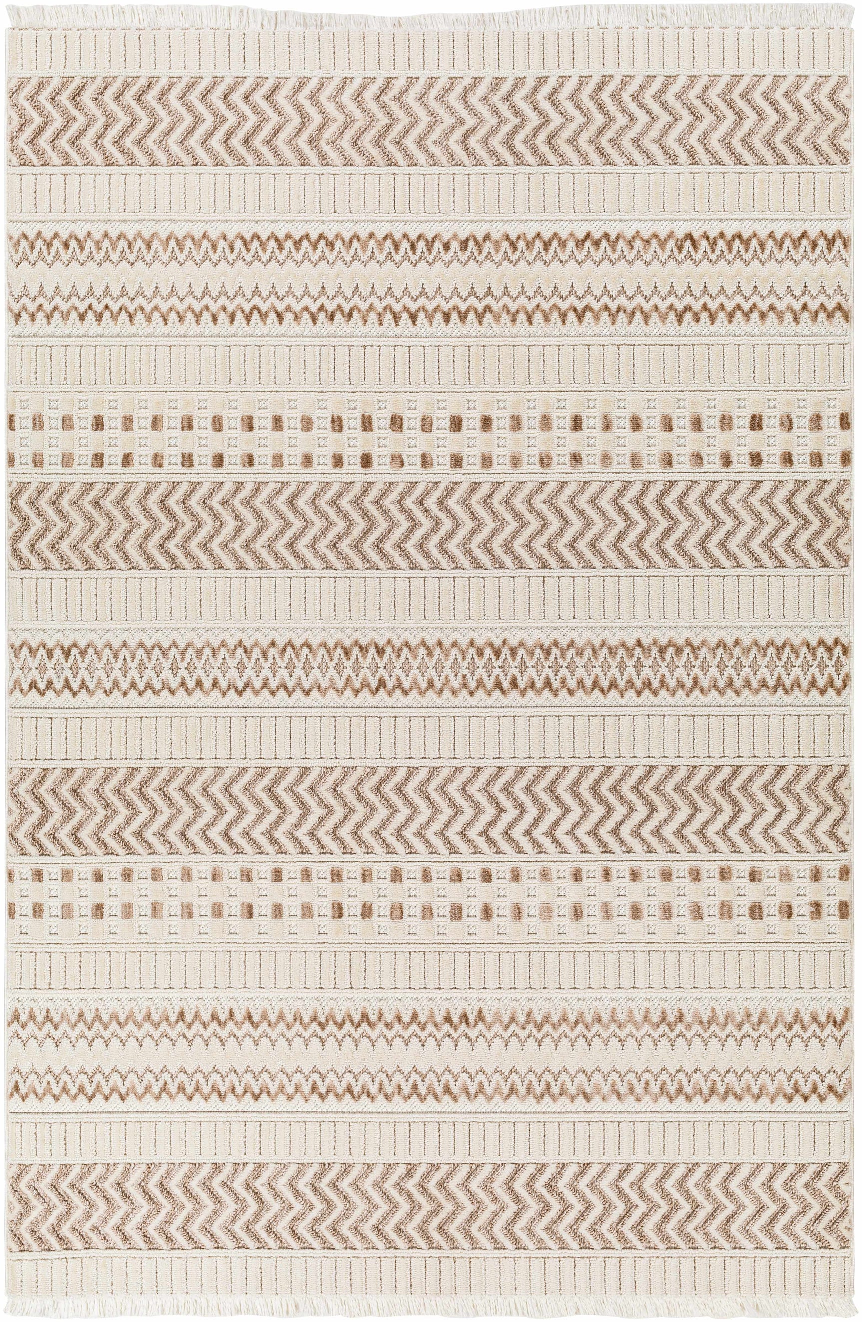 Eiko Beige Textured Saxony Rug with Fringes - Clearance - Ornate Home