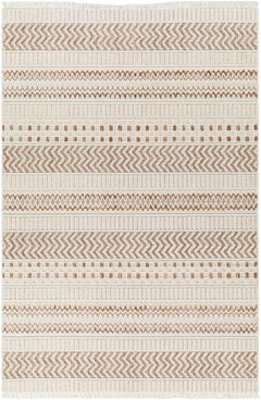 Eiko Beige Textured Saxony Rug with Fringes - Clearance - Ornate Home