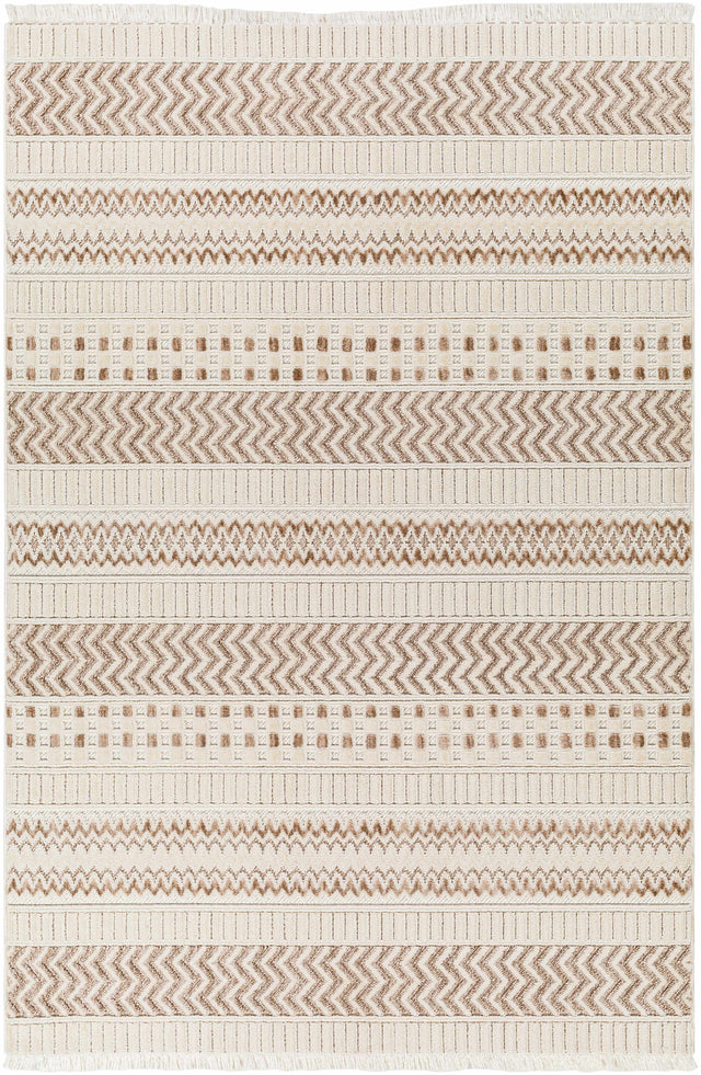 Eiko Beige Textured Saxony Rug with Fringes - Clearance - Ornate Home