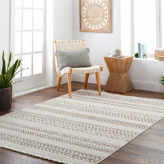 Eiko Beige Textured Saxony Rug with Fringes - Clearance - Ornate Home