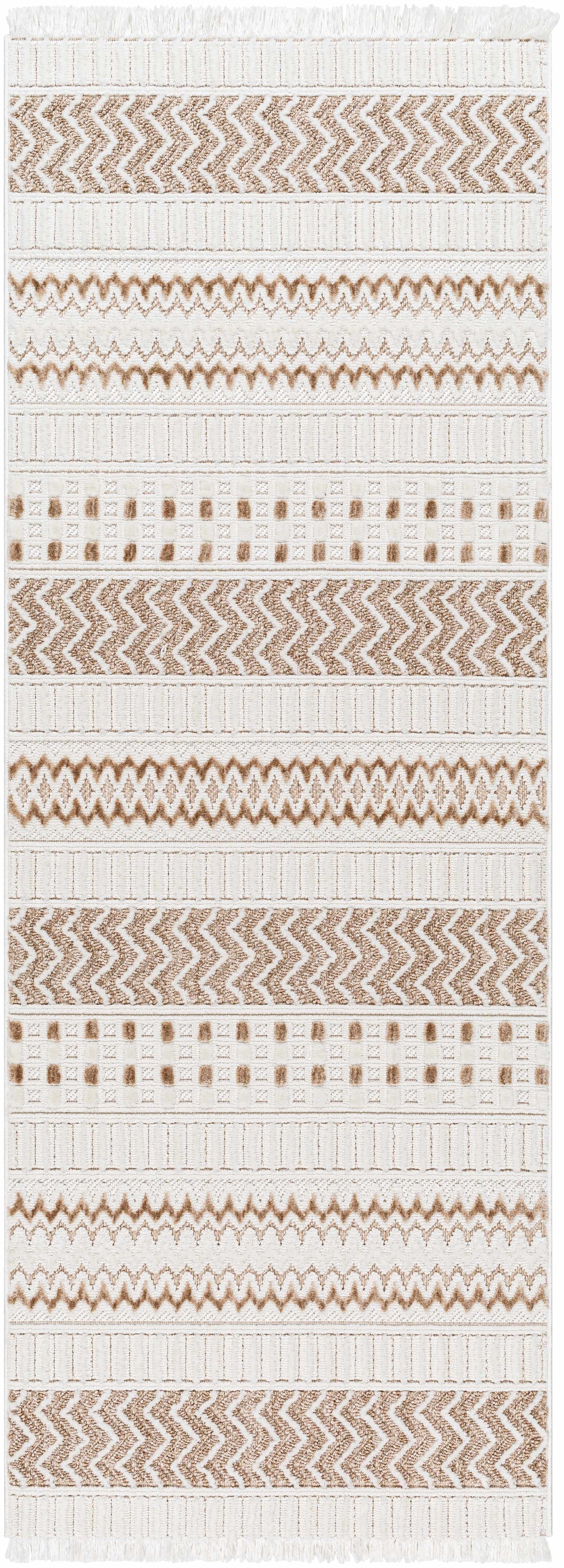 Eiko Beige Textured Saxony Rug with Fringes - Clearance - Ornate Home
