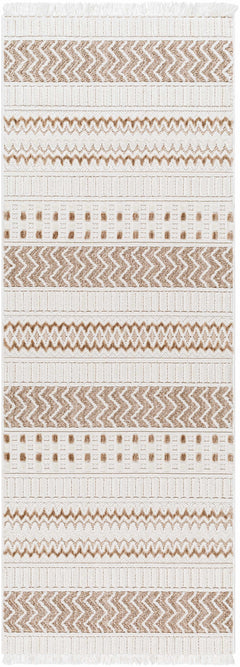 Eiko Beige Textured Saxony Rug with Fringes - Clearance - Ornate Home